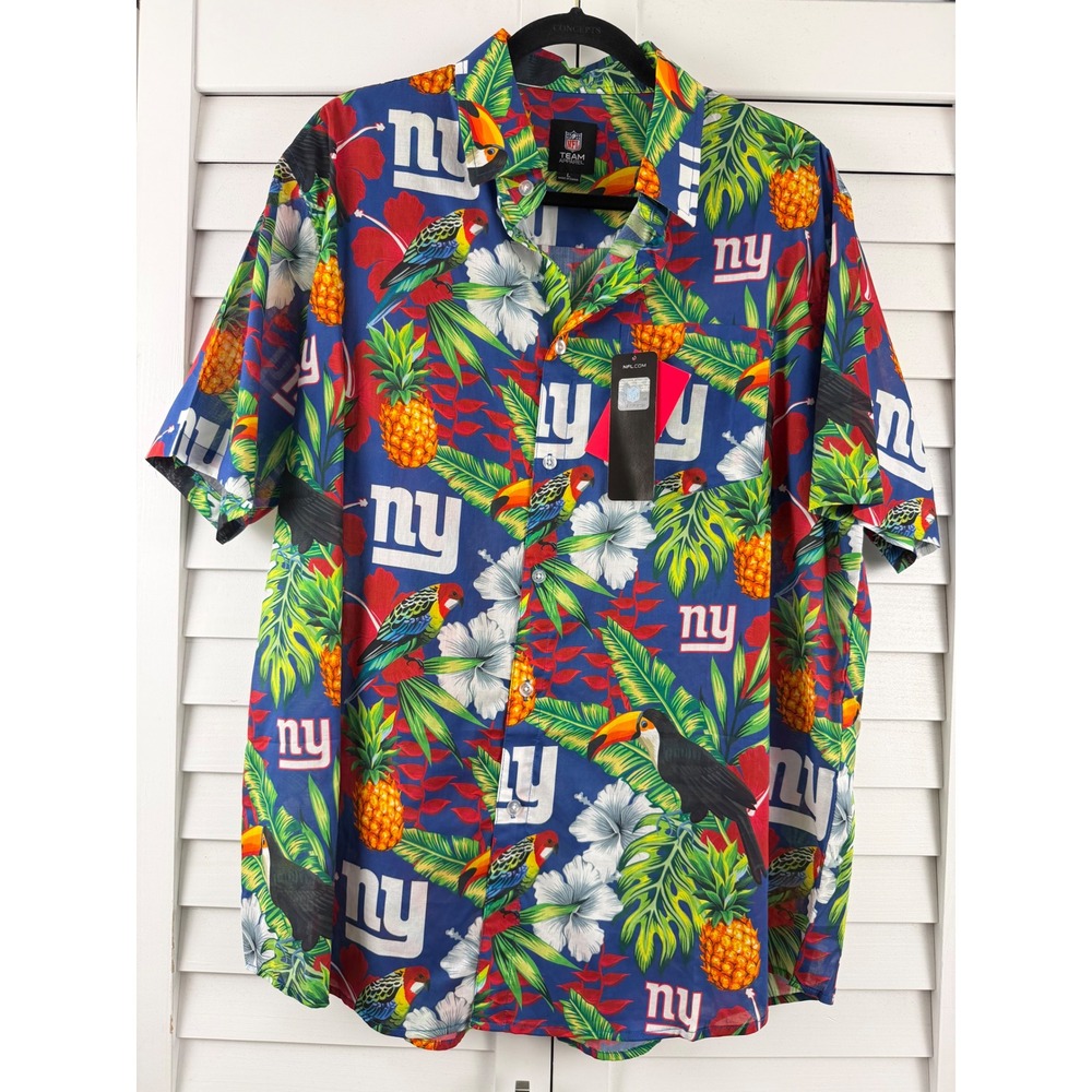 NFL Team Apparel Button Up Shirt Mens L Blue Floral NY Giants Tropical NEW
